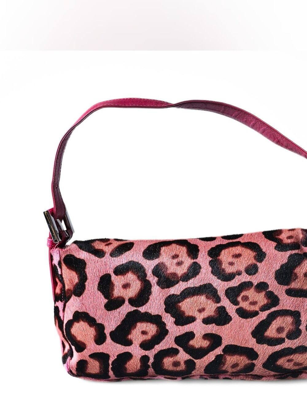 Fendi Baguette Vintage Pink Leopard Pony Hair Crystal Buckle Detail - Picture 2 of 16